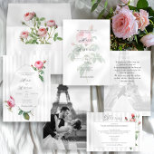 Romantic Chic French Rose Botanical Wedding 招待状
