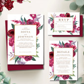 Romantic Burgundy Floral Wedding return address ラベル