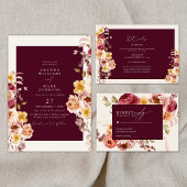 Romantic Deep Burgundy Floral Save the date  招待状