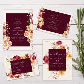 Romantic Deep Burgundy Floral Save the date  招待状