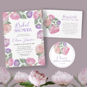 Modern Pink & Purple Floral Bridal Shower ラウンドシール
