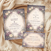 Romantic Gothic Pastel Floral Wedding 出欠カード