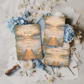 Romantic Lake Pier Wildflower Wedding 招待状