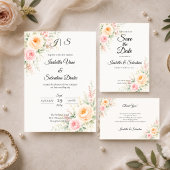 ロマンティックなパステルフラワーの結婚式 招待状
