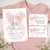 Elegant Pink Bow Butterfly Baby Shower スタンダードカクテルナプキン