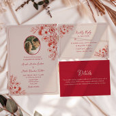 Pink Red Floral Wedding Return Address ラベル