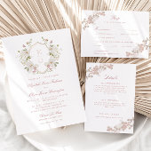 ロマンチックなソフト赤面ホワイトモノグラム結婚クレスト スタンダードカクテルナプキン