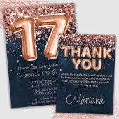 バラ金ゴールドネイビーブルー17thバースデーパーティーへの招待 招待状