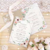 バラ金ゴールド幾何学的フローラボヘミアンピンク結婚ズ 箔招待状