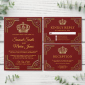 エレガントな赤金華麗なクラウンワェディングレセプション エンクロージャーカード (この独立クリエイターのコレクションをカスタマイズ。)
