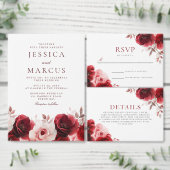 ルビーレッドワインラックスラディアント結婚フローラ アクリル招待状 (この独立クリエイターのコレクションをカスタマイズ。)
