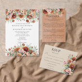 ラストオレンジセージ緑クリームフラワーズ秋の結婚式 招待状 (この独立クリエイターのコレクションをカスタマイズ。)