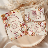 ラストテラコッタフラワーズバーンドオレンジ秋の結婚式 オールインワン招待状