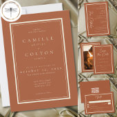 Rust Terracotta Minimalist Frame Wedding エンクロージャーカード