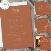 Rust Terracotta Minimalist Leaf Acorn Fall Wedding エンクロージャーカード