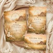 Rustic Barn Meadow String Lights Wedding 招待状