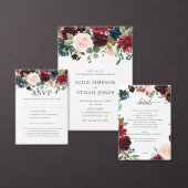 ボホガーデンブルガンディブルー秋の結婚式 招待状 (この独立クリエイターのコレクションをカスタマイズ。)