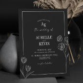 Elegant Minimalist Black Rustic Floral QR Wedding 招待状