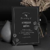 Floral Rustic Black Elegant Photo Back QR Wedding セーブザデート