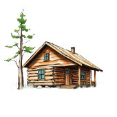 Cozy Rustic Wooden Cabin Illustration テーブルナンバー