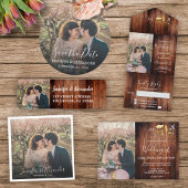 モノグラム入り写真の田舎風フラワーSave the Date 招待状