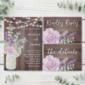 ウッド素朴・メイソン・ジャー&フローラズ結婚 招待状 (この独立クリエイターのコレクションをカスタマイズ。)