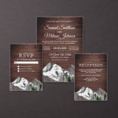 ヴィンテージ ラスティック ウッド マウンテン フォレスト フォト ウェディング 三つ折り招待状 (この独立クリエイターのコレクションをカスタマイズ。)