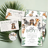 赤ちゃんシャワー用の熱帯ジャングルサファリの本 エンクロージャーカード