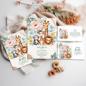 サファリ熱帯性ジャングル動物のベビーシャワー 招待状