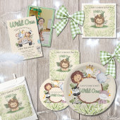 Safari Wild One 1 Photo Watercolor 1st Birthday  招待状