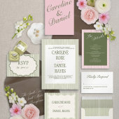 セージストライプの結婚式RSVPカード 出欠カード
