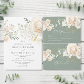 Elegant White Rose Sage Wedding  招待状 (この独立クリエイターのコレクションをカスタマイズ。)