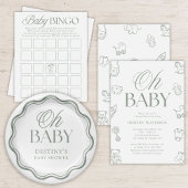 Sage Green Elegant Hand Drawn Baby Shower スタンダードカクテルナプキン