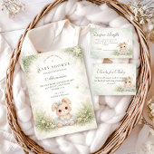 Sage Green Bunny Floral Baby Shower 招待状