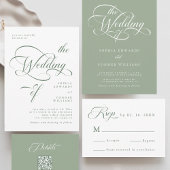 セージ緑の繊細なエレガントな結婚式 出欠カード