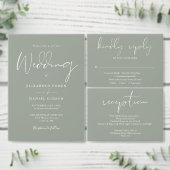 セージグリーンエレガントスクリプトウェディングレセプション エンクロージャーカード (この独立クリエイターのコレクションをカスタマイズ。)