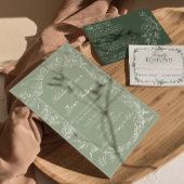  Sage Green Floral Boho QR Code Photo Wedding 招待状