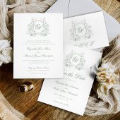 セージフォーマルグリーンフローラクレストモノグラム結婚ズ 招待状