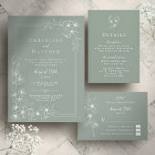 Botanical Sage Green Wedding QR Code 出欠カード