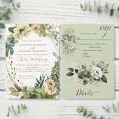 Sage Green Ivory Muted Floral Wedding | ラウンドシール (この独立クリエイターのコレクションをカスタマイズ。)