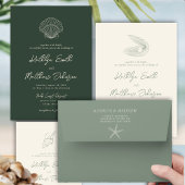 モスグリーンモダンシェルビーチ先結婚式 招待状