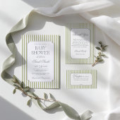 Sage Green Stripe Baby Shower Invitation 招待状