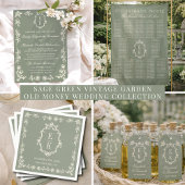 Sage Green Floral Old Money Monogram Crest Wedding スタンダードカクテルナプキン