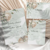 Sage Green Roses Greenery Wedding 招待状