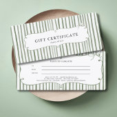 Green White Stripe Vintage Bow Gift Certificate