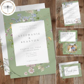 Sage Wildflower Garden Elegant Wedding 招待状