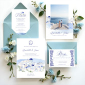 ブルー華美飾フローラデザインギリシャ結婚ズ 招待状