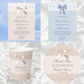 ダスティブルーリージェンシーパールサテンボウブライダルシャワー ペーパープレート