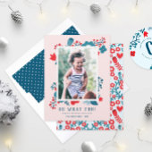 ヴィンテージフローラレッド&ブルーパーソナルホリデー 便箋