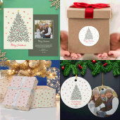 フォークアートクリスマスツリーファミリーフォトホリデーカード 招待状